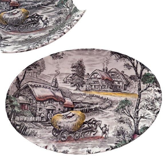 3 Yorkshire Staffordshire England Hand-Engraved Ironstone Bowls Oval Round 4405 - Picture 3 of 11